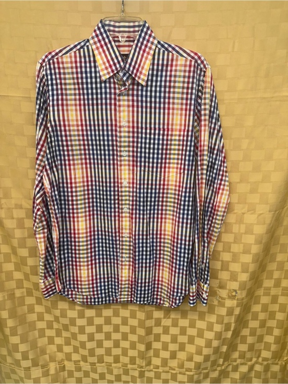 Men's Long-Sleeve Multicolor Check Dress Shirt - Blue, Red, Yellow